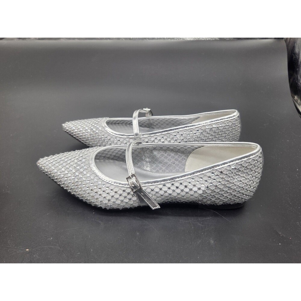 Nine West Womens Shoes Silver Sparkle Mary Jane Flat Size 8
